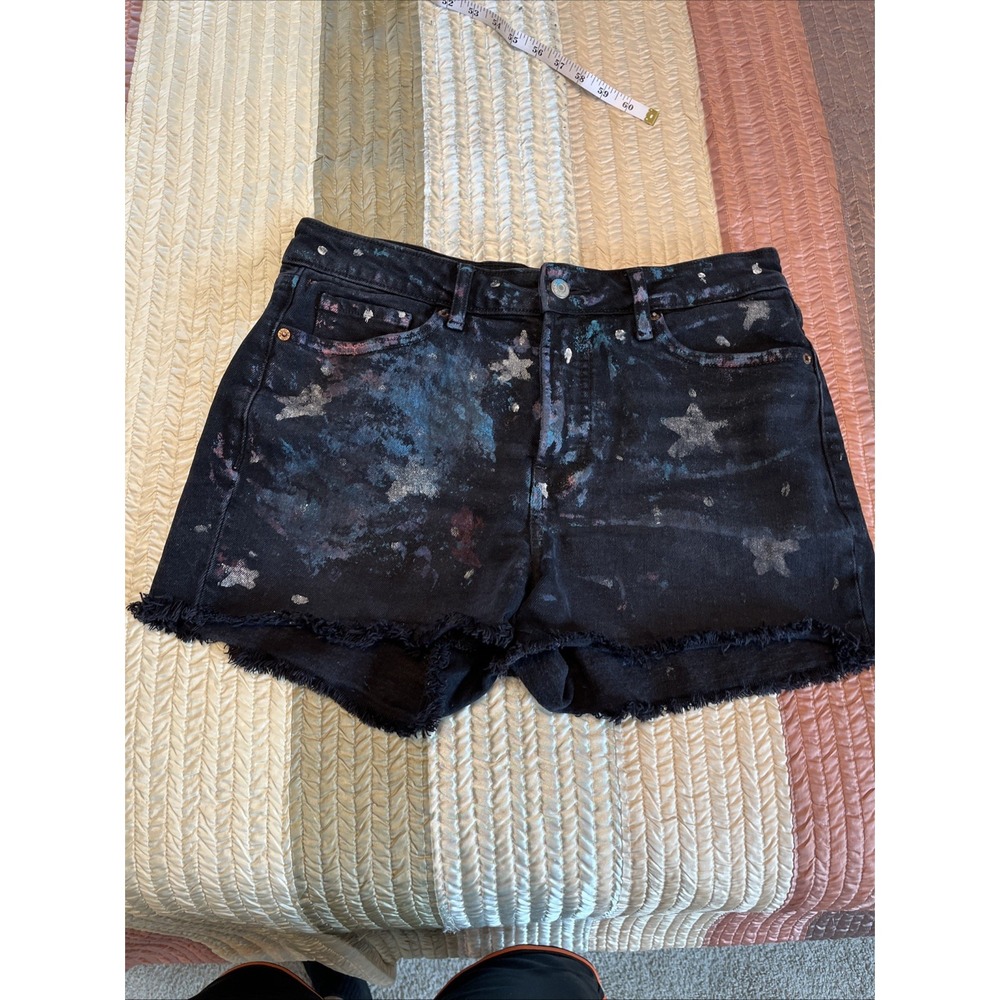 Old Navy OG Straight High Rise Black Denim Painted Star Cut Off Shorts 10